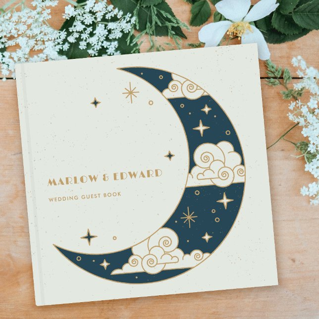 Teal Moon & Stars Celestial Wedding Guest Book (Creator Uploaded)