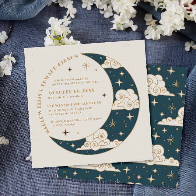 Teal Moon & Stars Celestial Wedding Invitation (Creator Uploaded)