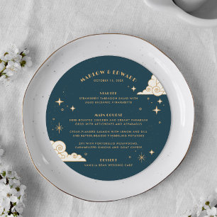 Teal Moon & Stars Celestial Wedding Menu Card