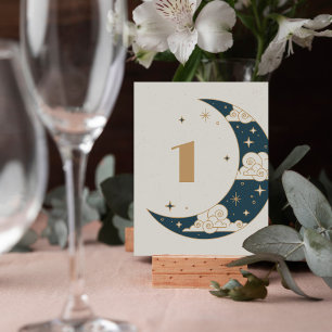 Teal Moon & Stars Celestial Wedding Table Number