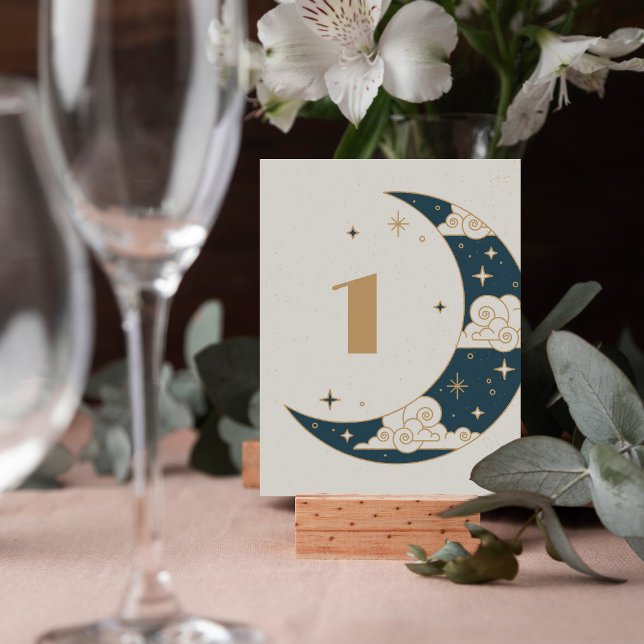 Teal Moon & Stars Celestial Wedding Table Number (Creator Uploaded)