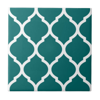 Teal Moroccan Quatrefoil Patterned Ceramic Tile