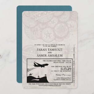 Teal Morocco Passport Wedding Invitation