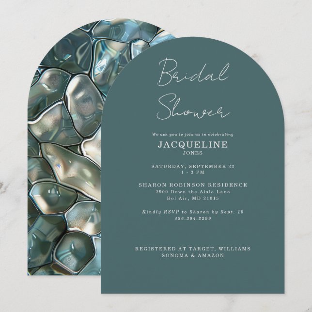Teal Mosaic Bridal Shower Arched  Invitation (Front/Back)