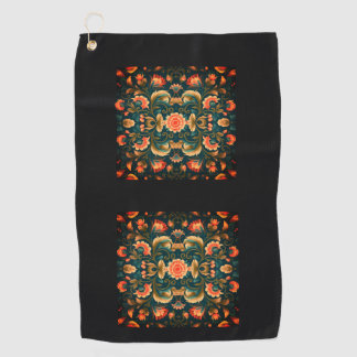 Teal Mosaic Floral Golf Towel — Black Edition