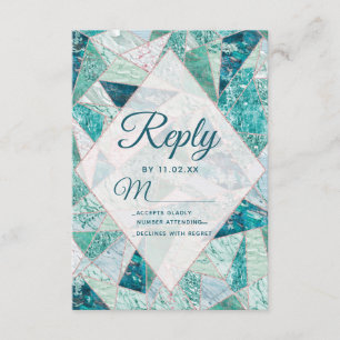Teal Mosaic Marble Triangles Modern Wedding RSVP Card
