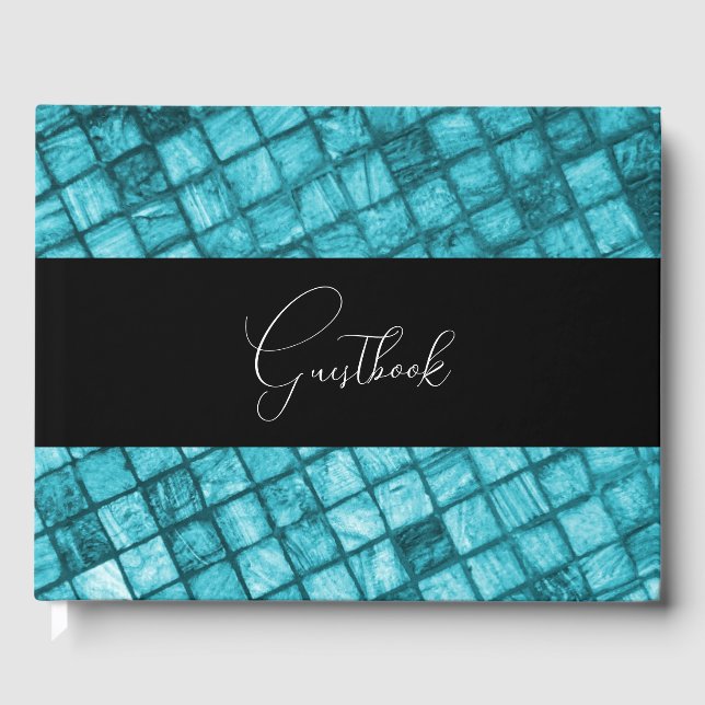 Teal Mosaic Tiles Wedding Guest Book (Front)