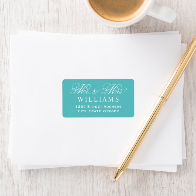 Teal Mr and Mrs Script Wedding Address Label (Insitu)