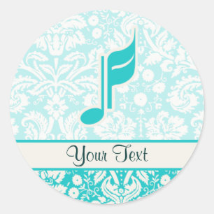 Teal Music Note Classic Round Sticker