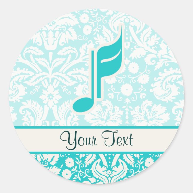 Teal Music Note Classic Round Sticker (Front)