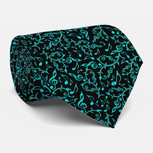 Teal Music Notes and Clefs On Any Colour Tie