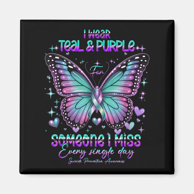 Teal N Purple Butterfly Suicide Prevention Awarene Magnet (Front)