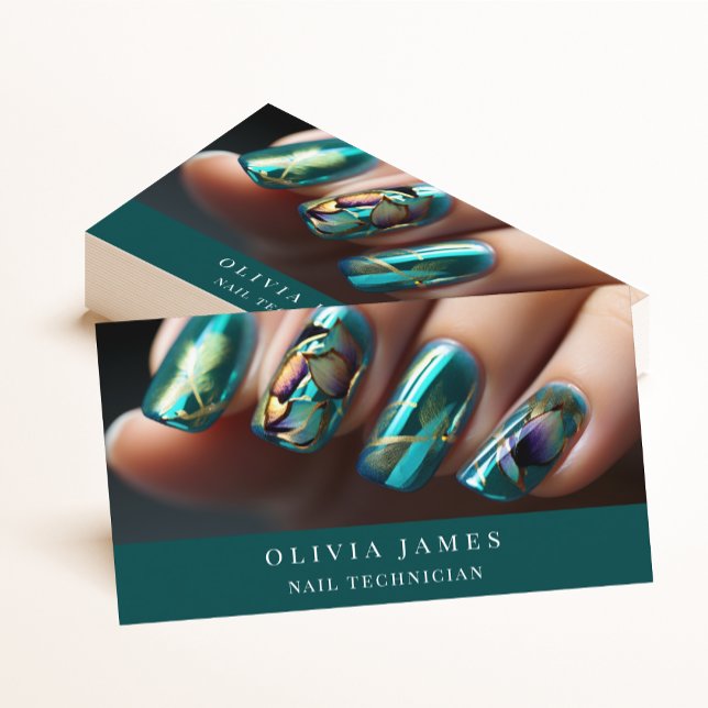 Teal Nail Technician Beauty Salon Manicurist Business Card (Creator Uploaded)