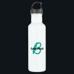 Teal Name | Modern Cyan Trendy Initial Green 710 Ml Water Bottle<br><div class="desc">Trendy, stylish custom name and initial monogram style water bottle in modern minimalist script typography in off black and a simple fun cyan teal green. The name and initial can easily be personalised with your own name or the name of a loved one for a perfect gift for a friend...</div>