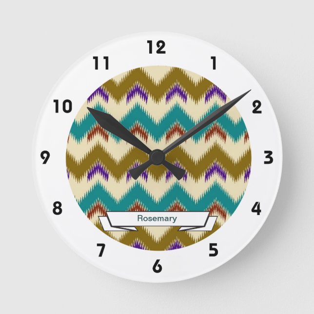 Teal Native Tribal Chevron Pattern Wall Clock (Front)