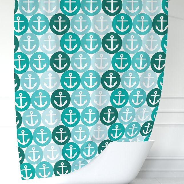 Teal Nautical Anchor Polka Dot Shower Curtain (Creator Uploaded)