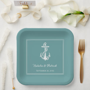 Teal Nautical Anchor Wedding Paper Plates