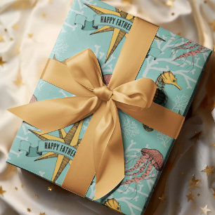 Teal Nautical Star Custom Text Marine Wrapping Paper