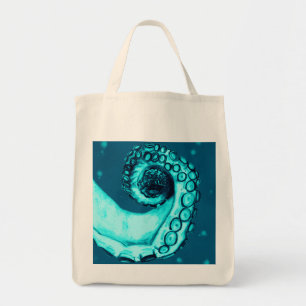 Teal Nautical Tattoo Style Octopus Tentacle Tote