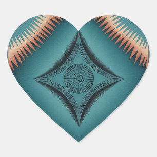 Teal Navajo Peach Sunburst Home & Living Heart Sticker