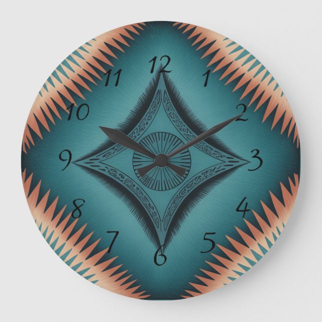 Teal Navajo Peach Sunburst Large Clock (Front)
