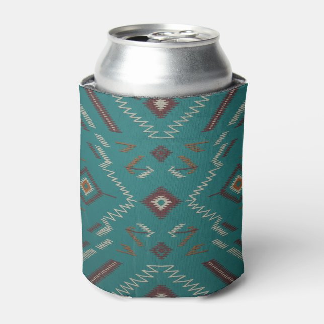 Teal Navajo Tribal Geometric Pattern Can Cooler (Can Front)