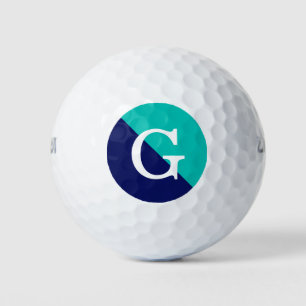 Teal Navy Blue 2 Tone Diag Initial Monogram Golf Balls
