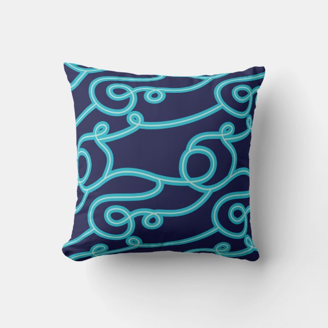 Teal & Navy Blue Beach Theme Throw Pillow (Front)