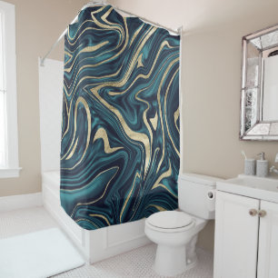Teal Navy Blue Gold Marble #1 Shower Curtain