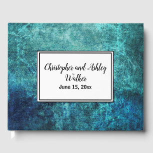 Teal Navy Blue Grunge Watercolor Wedding Guestbook