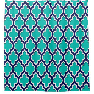 Teal Navy Blue White XL Moroccan #4DS Shower Curtain
