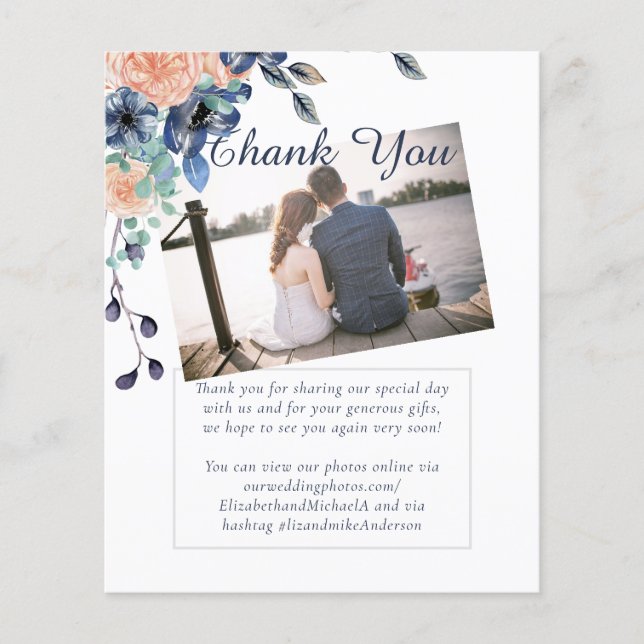 Teal Navy Coral Floral Budget Wedding Stationery (Front)