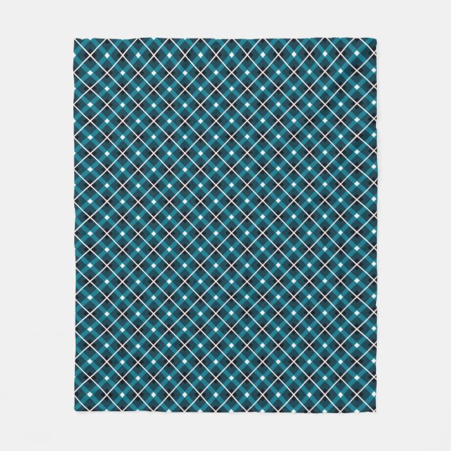 Teal & Navy Geometric Grid Pattern Fleece Blanket (Front)