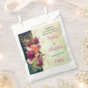 Teal, Navy, Green, Gold Bold Florals Wedding Favour Bags