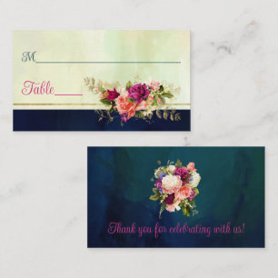 Teal, Navy, Green, Gold Florals Wedding Place Card