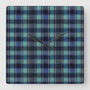 Teal & Navy Tartan Plaid Round Wall Clock