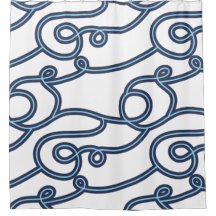 Teal, Navy & White Beach Theme Shower Curtain