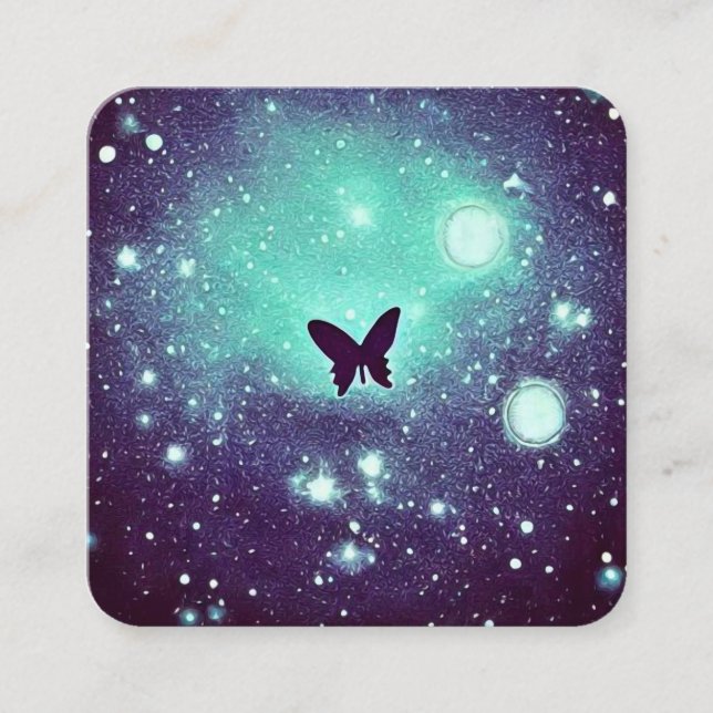 Teal Night Sky Butterfly Square Business Card (Front)