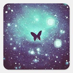 Teal Night Sky Butterfly Square Sticker