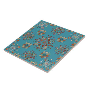 Teal Nordic Snowflake pattern Ceramic Tile