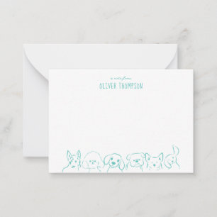 Teal Note From Cute Dog Animal Sketch Note Card