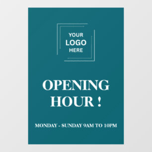 Teal Now Open Business Hours Window Cling