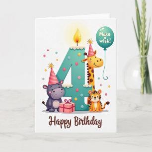Teal Number 4 Celebration Card