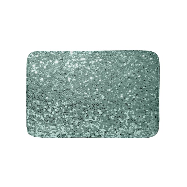 Teal Ocean Blue Aqua Glitter Sequin Luxury Bath Mat (Front)