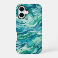 Teal Ocean Watercolor Abstract Pattern