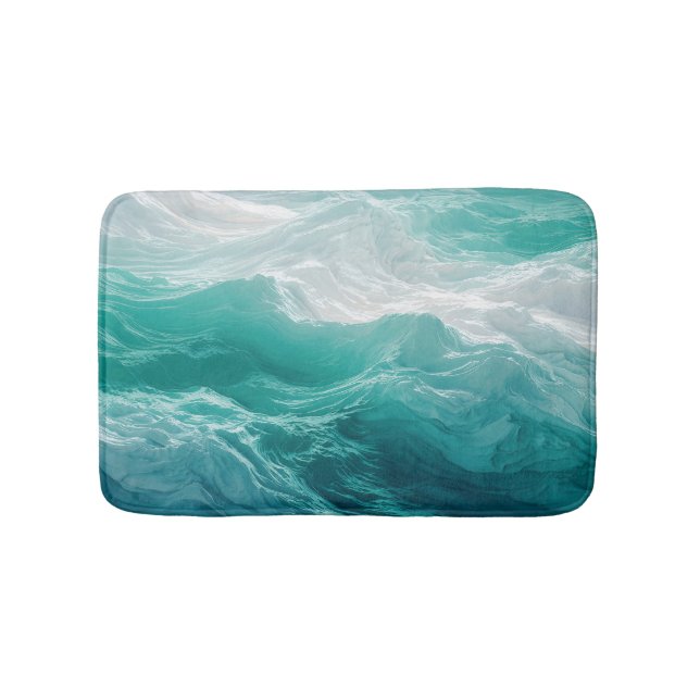 Teal Ocean Waves Abstract Dream  Bath Mat (Front)