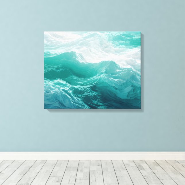 Teal Ocean Waves Abstract Dream  Canvas Print (Insitu(Wood Floor))