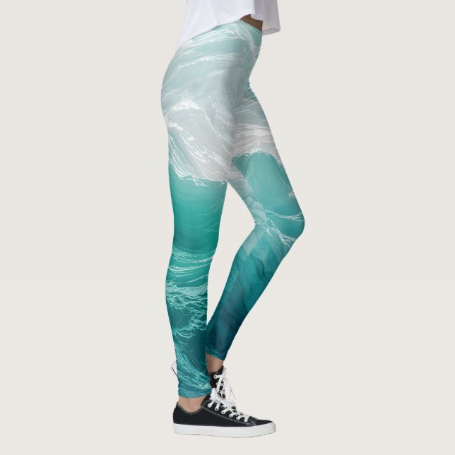 Teal Ocean Waves Abstract Dream  Leggings (Right)