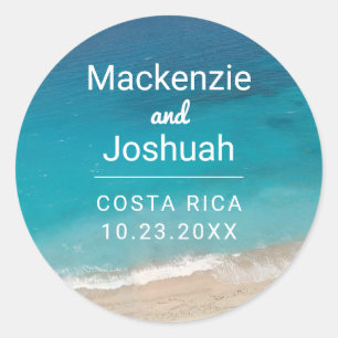 Teal Ocean Waves on Sand Beach Wedding Classic Round Sticker