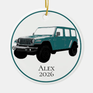 Teal Off-Road Utility Vehicle 7 slot grille Ceramic Tree Decoration